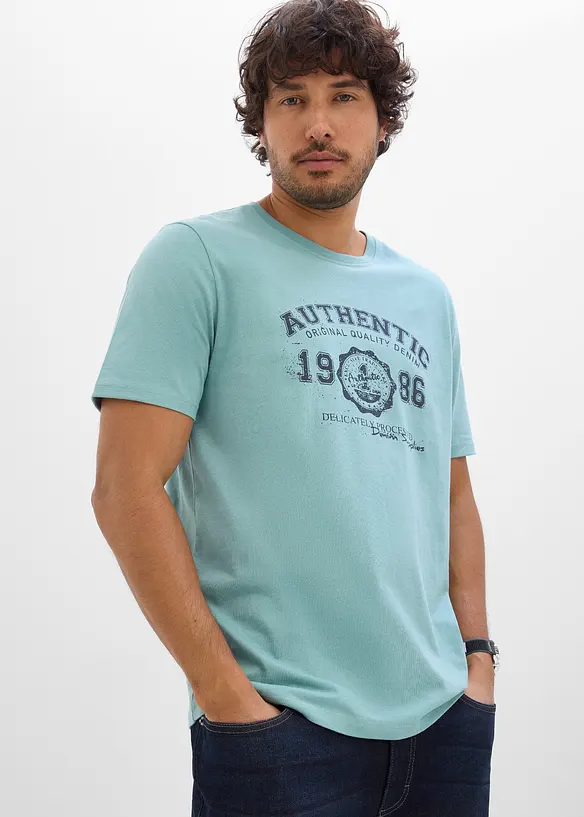 T-Shirt aus reiner Bio-Baumwolle (2er Pack) in blau von vorne (im Anschnitt) - bonprix