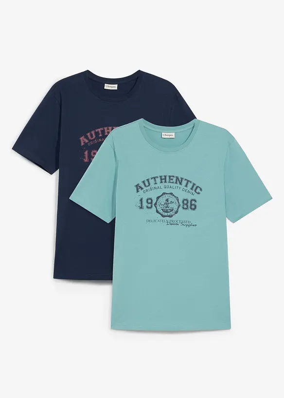 T-Shirt aus reiner Bio-Baumwolle (2er Pack) in blau von vorne - bonprix