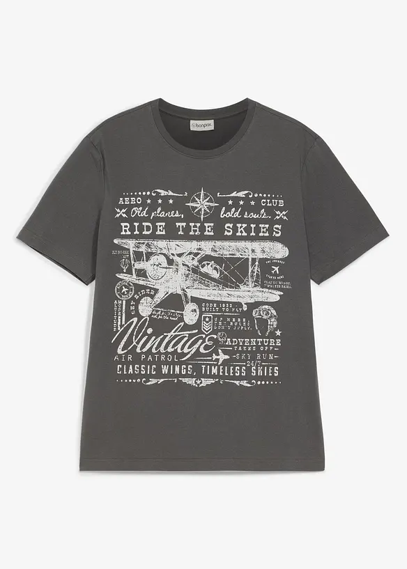 T-Shirt aus reiner Bio-Baumwolle in grau von vorne - bonprix
