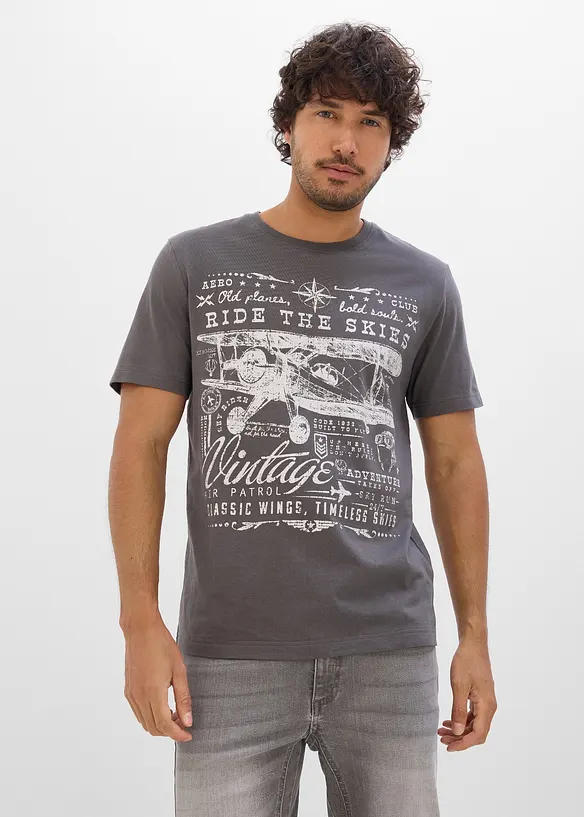 T-Shirt aus reiner Bio-Baumwolle in grau von vorne (im Anschnitt) - bonprix
