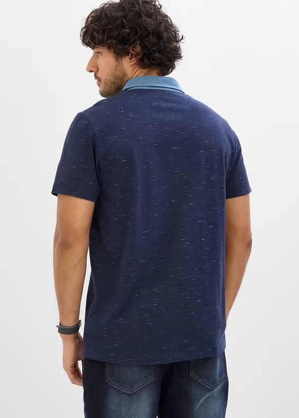 Poloshirt, Kurzarm mit gewebtem Kragen in blau von hinten (im Anschnitt) - bonprix