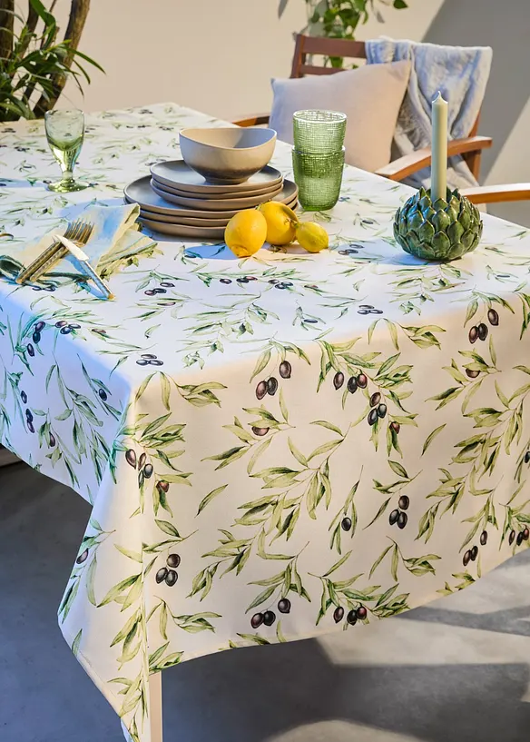 Tischdecke mit Olivzweigen, wasserabweisend in grün (Ambiente) - bonprix