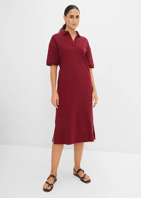 Polo Midikleid aus reiner Bio-Baumwolle in rot von vorne (Totalaufnahme) - bonprix