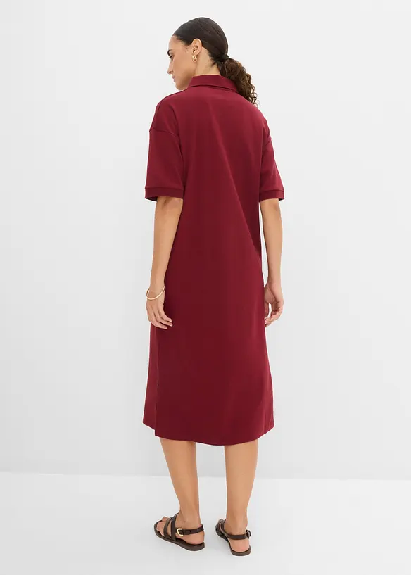 Polo Midikleid aus reiner Bio-Baumwolle in rot von hinten (Totalaufnahme) - bonprix