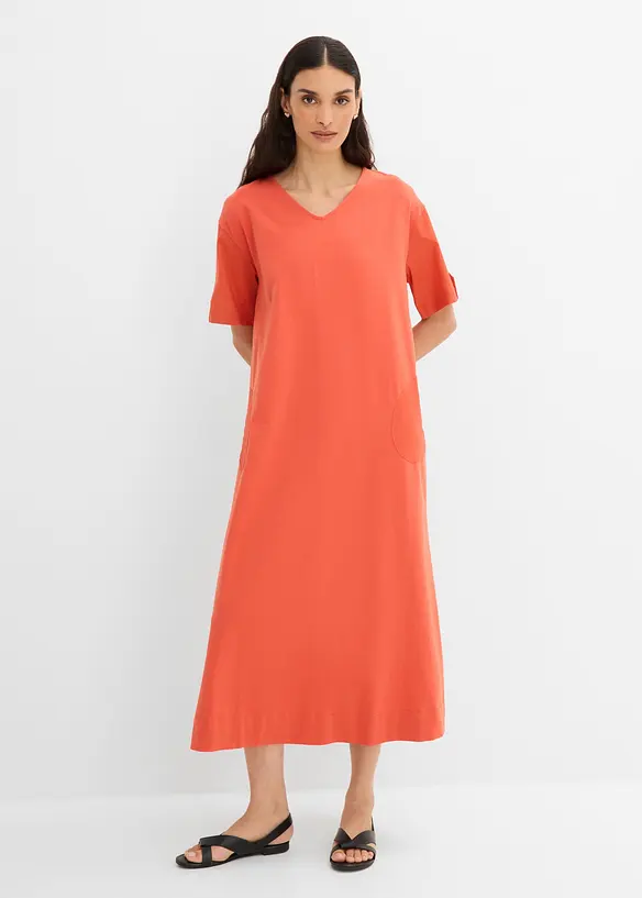 Hemdblusenkleid aus elastischem Baumwoll-Mix in rot von vorne (Totalaufnahme) - bonprix