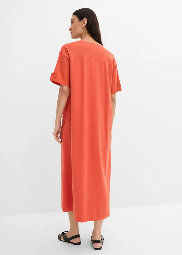 Hemdblusenkleid aus elastischem Baumwoll-Mix in rot von hinten (Totalaufnahme) - bonprix