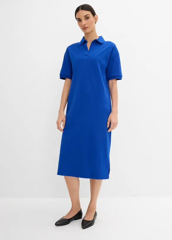 Polo Midikleid aus reiner Bio-Baumwolle in blau von vorne (Totalaufnahme) - bonprix