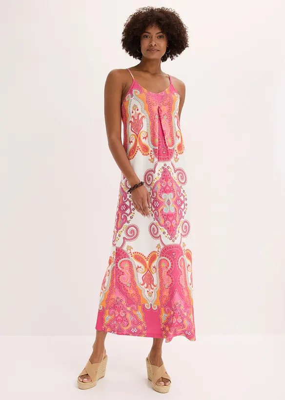 Maxikleid aus softem Viskose-Mix in beige von vorne (Totalaufnahme) - bonprix Maxikleid aus softem Viskose-Mix in beige von vorne (Totalaufnahme) - bonprix