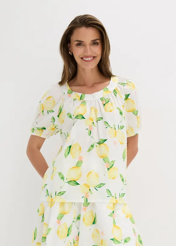 Bluse aus reiner Baumwolle mit Ballonärmeln in weiß von vorne (im Anschnitt) - bonprix Bluse aus reiner Baumwolle mit Ballonärmeln in weiß von vorne (im Anschnitt) - bonprix