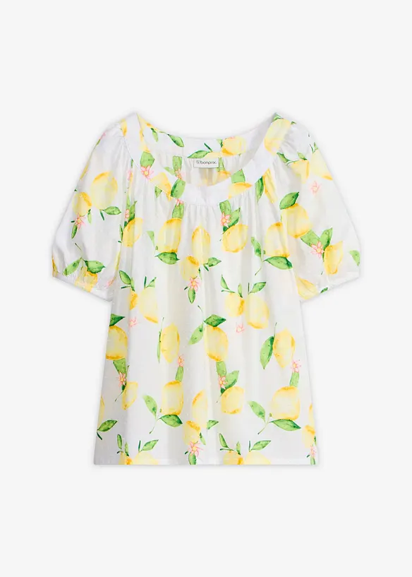 Bluse aus reiner Baumwolle mit Ballonärmeln in weiß von vorne - bonprix Bluse aus reiner Baumwolle mit Ballonärmeln in weiß von vorne - bonprix