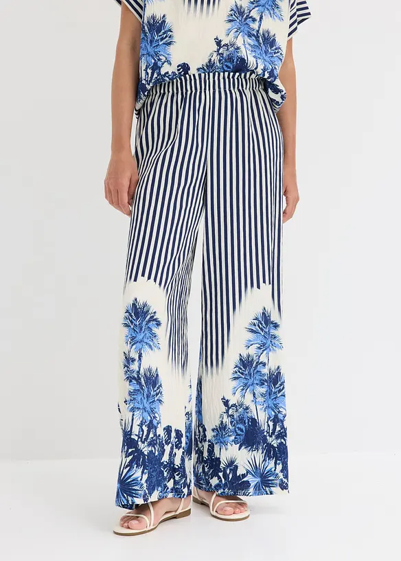 Palazzo-Hose aus fließendem Viskose-Mix in blau von vorne - bonprix