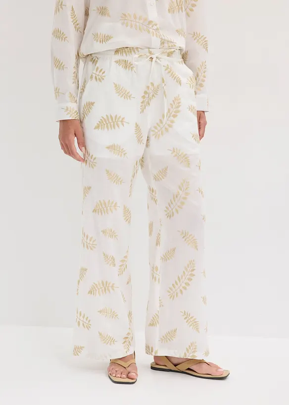 Palazzo-Hose aus reiner Baumwolle mit Stickerei in weiß von vorne - bonprix Palazzo-Hose aus reiner Baumwolle mit Stickerei in weiß von vorne - bonprix