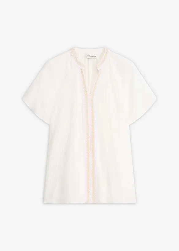 Viskose-Tunika mit Crinkle-Effekt in weiß von vorne - bonprix
