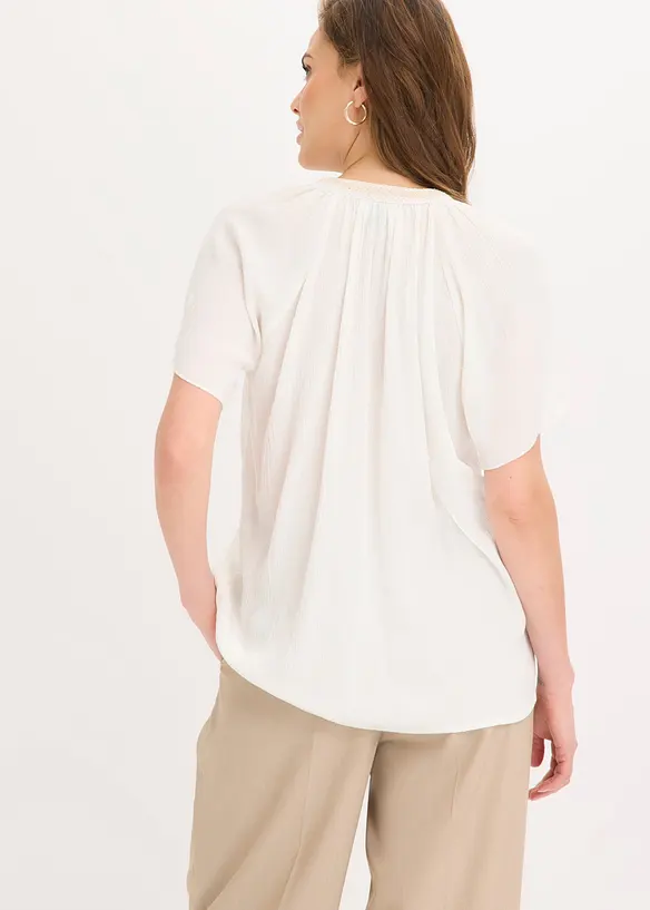 Viskose-Tunika mit Crinkle-Effekt in weiß von hinten (im Anschnitt) - bonprix