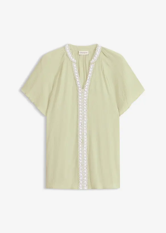 Viskose-Tunika mit Crinkle-Effekt in grün von vorne - bonprix