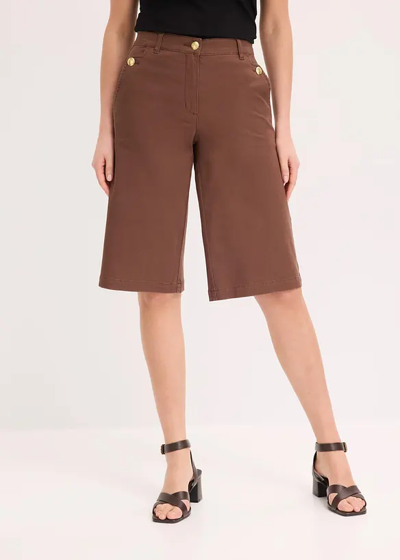 Wide Leg Bermuda aus elastischer Twillware in braun von vorne - bonprix Wide Leg Bermuda aus elastischer Twillware in braun von vorne - bonprix