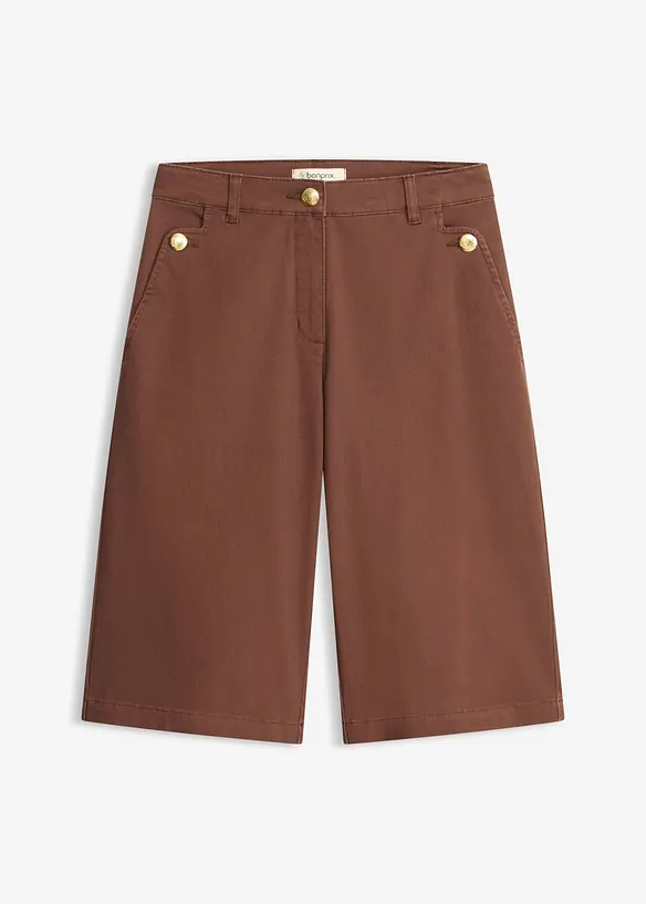 Wide Leg Bermuda aus elastischer Twillware in braun von vorne - bonprix Wide Leg Bermuda aus elastischer Twillware in braun von vorne - bonprix
