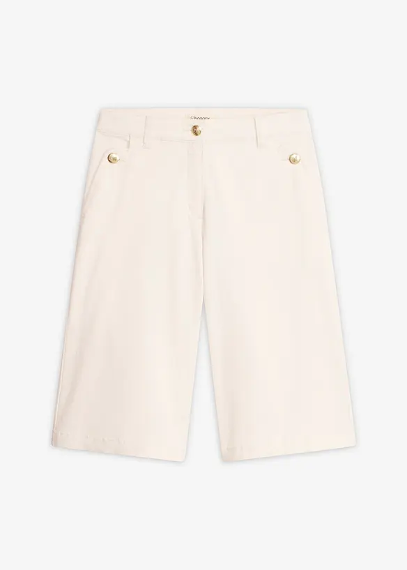 Wide Leg Bermuda aus elastischer Twillware in weiß von vorne - bonprix Wide Leg Bermuda aus elastischer Twillware in weiß von vorne - bonprix