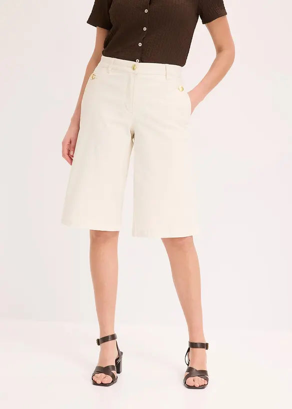 Wide Leg Bermuda aus elastischer Twillware in weiß von vorne - bonprix Wide Leg Bermuda aus elastischer Twillware in weiß von vorne - bonprix