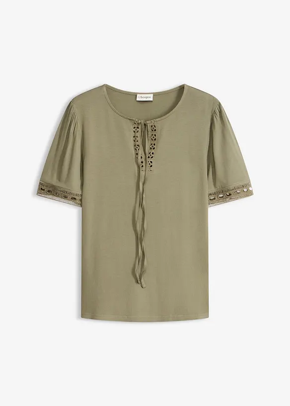 Shirt-Tunika mit Spitzenband in grün von vorne - bonprix