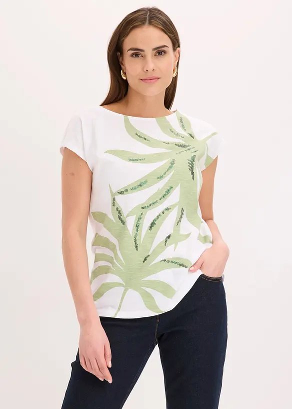 Shirt mit Pailletten in weiß von vorne (im Anschnitt) - bonprix