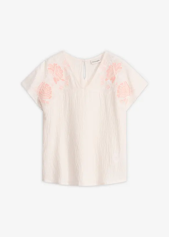 Bluse mit Blumen-Stickerei in weiß von vorne - bonprix Bluse mit Blumen-Stickerei in weiß von vorne - bonprix