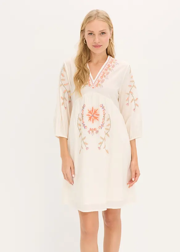 Minikleid aus reiner Baumwolle in weiß von vorne (Totalaufnahme) - bonprix Minikleid aus reiner Baumwolle in weiß von vorne (Totalaufnahme) - bonprix