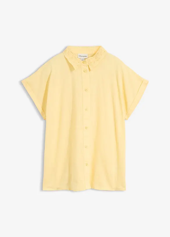 Baumwoll-Bluse mit Lochstickerei in gelb von vorne - bonprix Baumwoll-Bluse mit Lochstickerei in gelb von vorne - bonprix