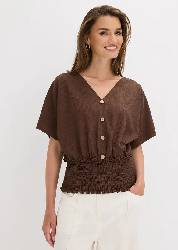 Shirt aus strukturiertem Crêpe in braun von vorne (im Anschnitt) - bonprix Shirt aus strukturiertem Crêpe in braun von vorne (im Anschnitt) - bonprix