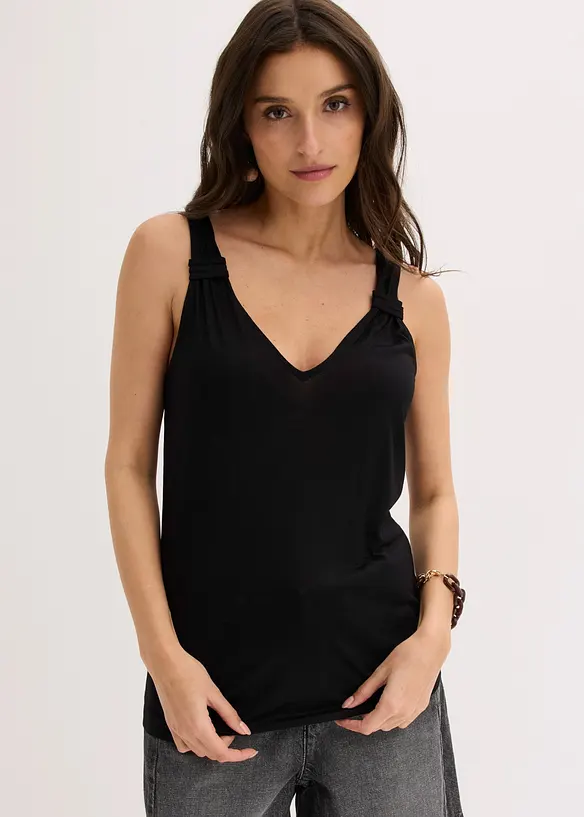 Jersey-Top aus reiner Viskose in schwarz von vorne (im Anschnitt) - bonprix