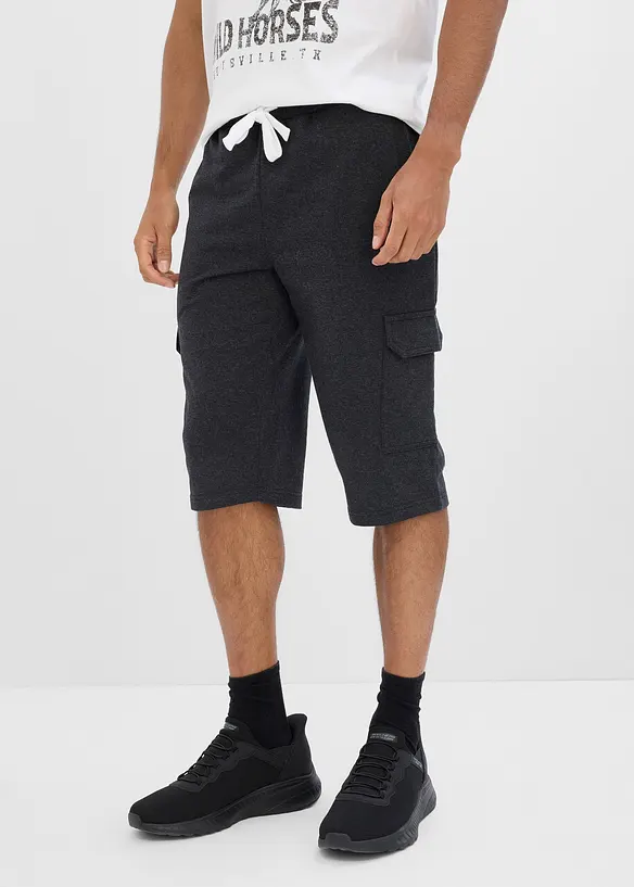 Cargo-Sweatbermuda aus reiner Bio-Baumwolle in grau von vorne - bonprix
