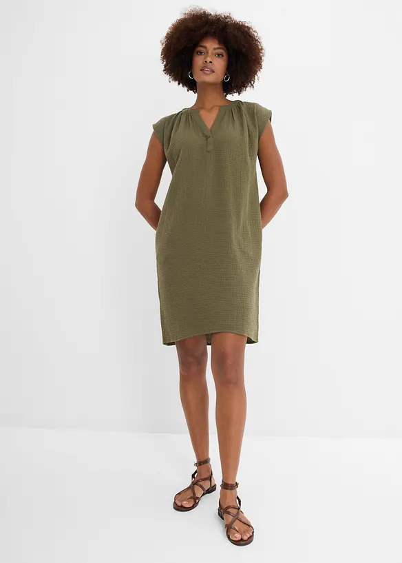 Minikleid aus reiner Baumwolle in grün von vorne (Totalaufnahme) - bonprix Minikleid aus reiner Baumwolle in grün von vorne (Totalaufnahme) - bonprix