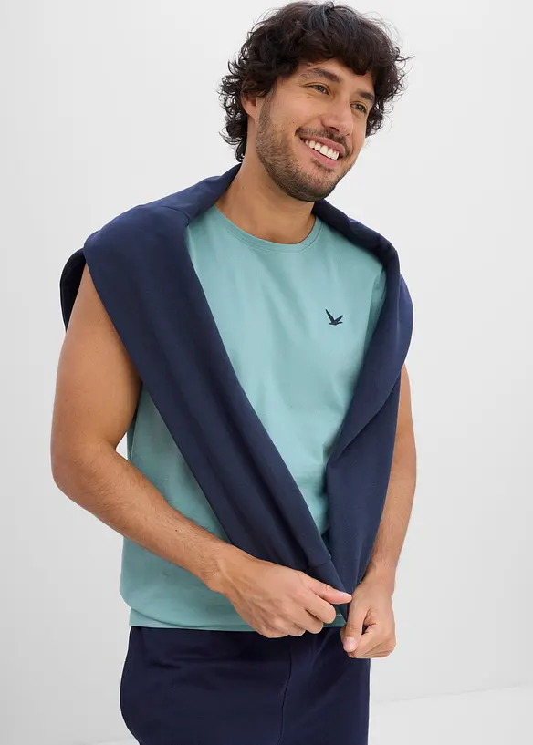 Muskelshirt aus reiner Bio-Baumwolle (2er Pack) in blau von vorne (im Anschnitt) - bonprix