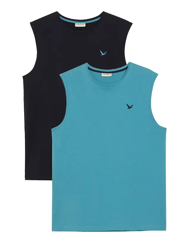 Muskelshirt aus reiner Bio-Baumwolle (2er Pack) in blau von vorne - bonprix
