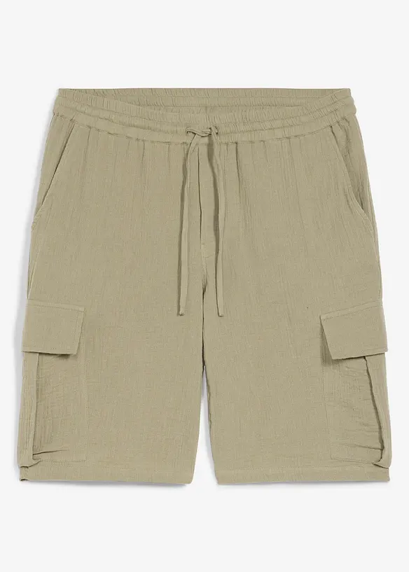 Regular-Fit Cargobermuda aus luftigem Musselin in grau von vorne - bonprix