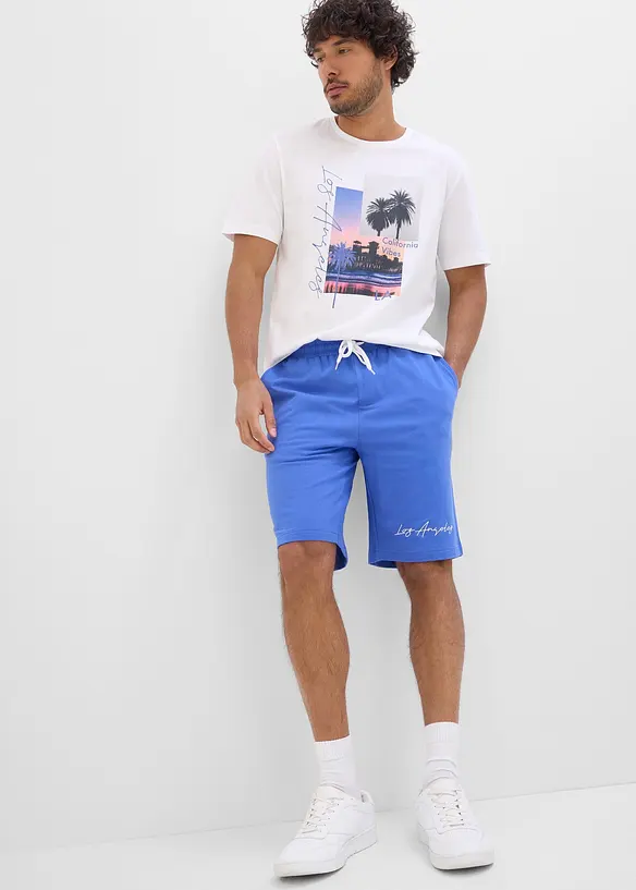 T-Shirt und Sweatbermuda (2-tlg.Set) in weiß von vorne (Totalaufnahme) - bonprix
