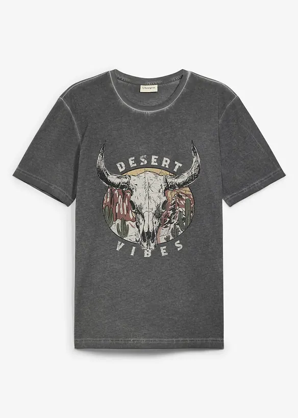T-Shirt in gewaschener Optik aus reiner Bio-Baumwolle in grau von vorne - bonprix T-Shirt in gewaschener Optik aus reiner Bio-Baumwolle in grau von vorne - bonprix