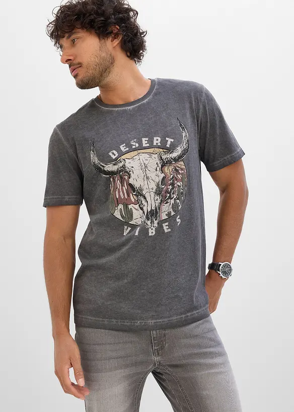T-Shirt in gewaschener Optik aus reiner Bio-Baumwolle in grau von vorne (im Anschnitt) - bonprix T-Shirt in gewaschener Optik aus reiner Bio-Baumwolle in grau von vorne (im Anschnitt) - bonprix
