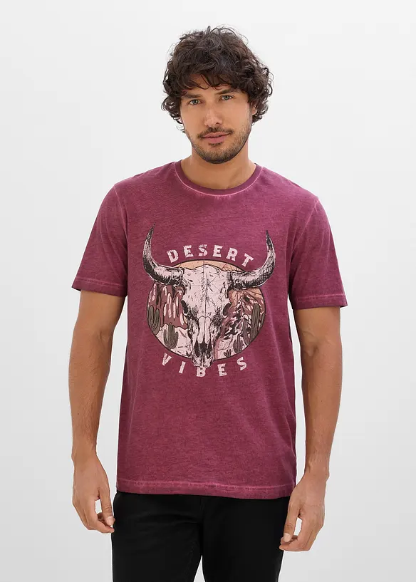 T-Shirt in gewaschener Optik aus reiner Bio-Baumwolle in rot von vorne (im Anschnitt) - bonprix T-Shirt in gewaschener Optik aus reiner Bio-Baumwolle in rot von vorne (im Anschnitt) - bonprix