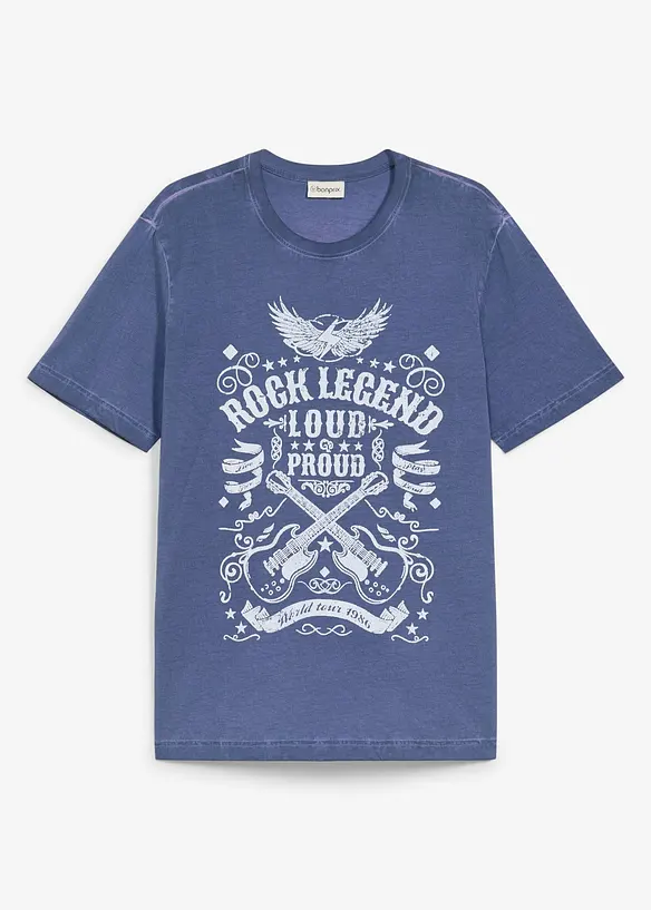 T-Shirt in gewaschener Optik aus reiner Bio-Baumwolle in blau von vorne - bonprix