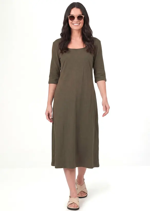 Jerseykleid aus reiner Bio-Baumwolle in grün von vorne (Totalaufnahme) - bonprix