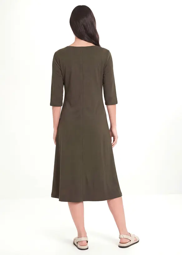Jerseykleid aus reiner Bio-Baumwolle in grün von hinten (Totalaufnahme) - bonprix