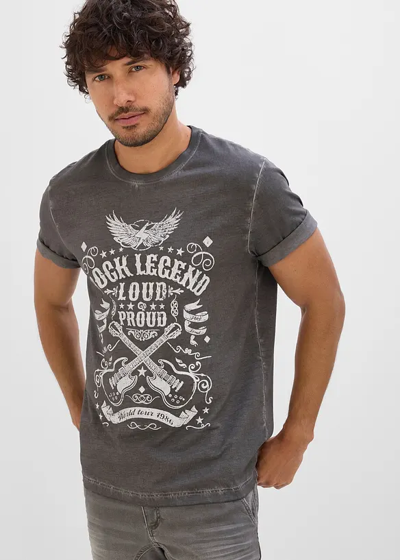 T-Shirt in gewaschener Optik aus reiner Bio-Baumwolle in grau von vorne (im Anschnitt) - bonprix