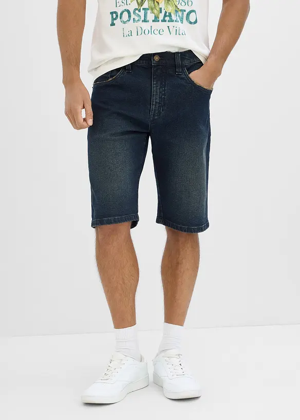 Jeans-Long-Bermuda mit Dehnbund, Relaxed Fit in blau von vorne - bonprix
