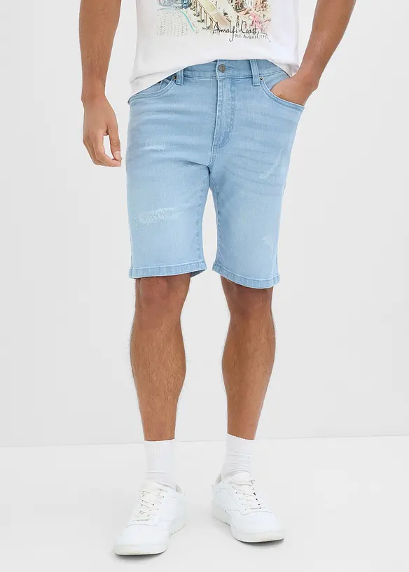 Jeans-Bermuda mit Dehnbund, Regular Fit in blau von vorne - bonprix