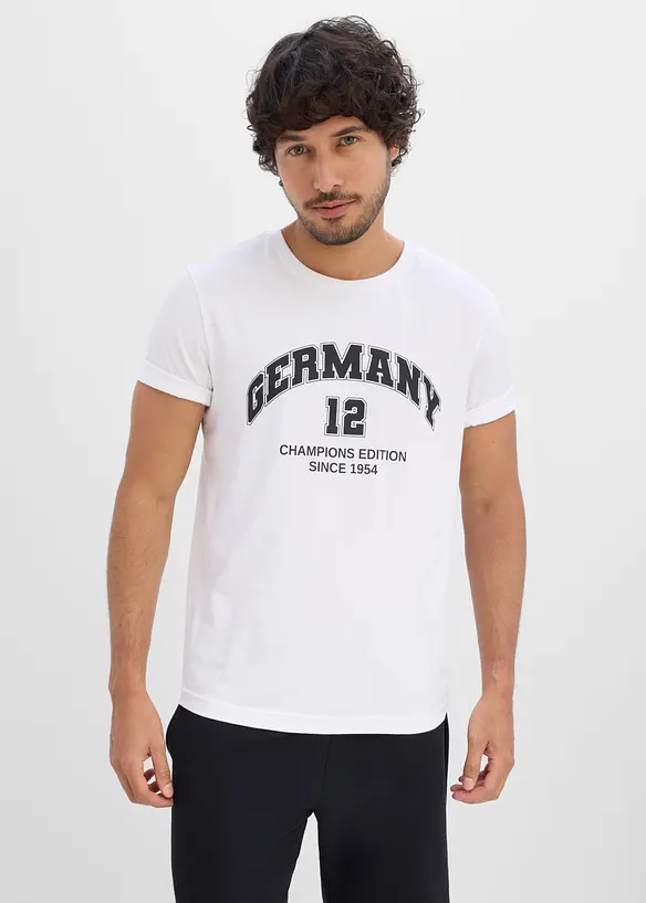 Deutschland T-Shirt aus reiner Baumwolle in weiß von vorne (im Anschnitt) - bonprix