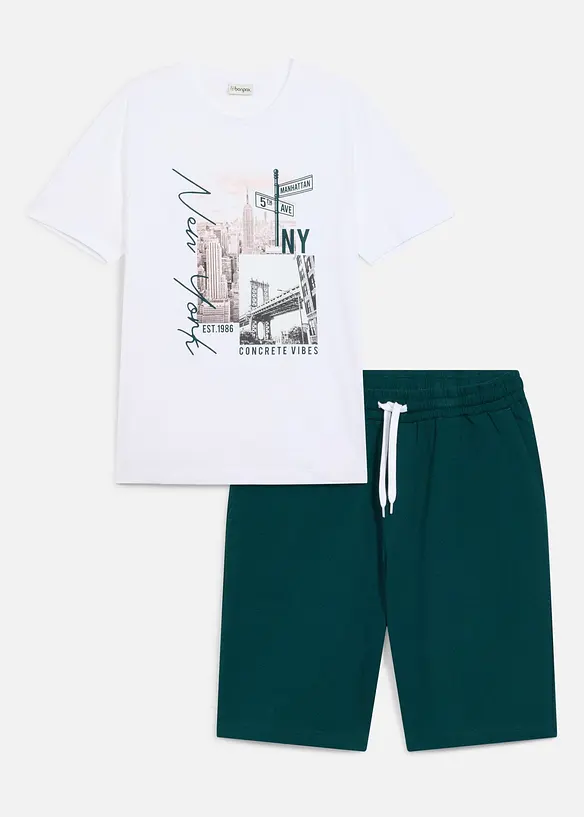 Shirt und Shorts (2-tlg.Set) in weiß von vorne - bonprix