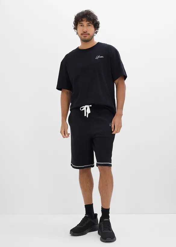 T-Shirt und Shorts (2-tlg.Set) in schwarz von vorne (Totalaufnahme) - bonprix