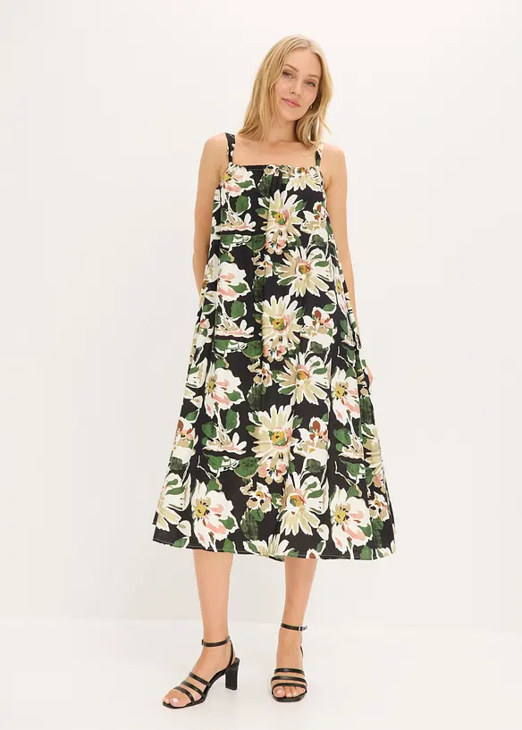 Midikleid aus softem Viskose-Mix in schwarz von vorne (Totalaufnahme) - bonprix