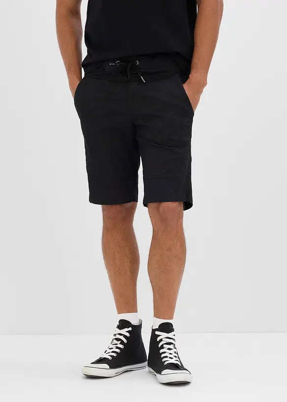 Stretch-Bermuda mit Dehnbund in Regular Fit in schwarz von vorne - bonprix